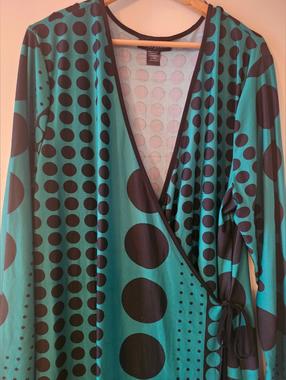 Ashley Stewart Green Black Dot Geometric Faux Wrap Dress Plus 3x - Picture 6 of 9